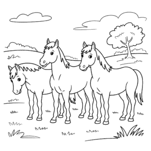 Dibujo de Tres Caballos para Colorear