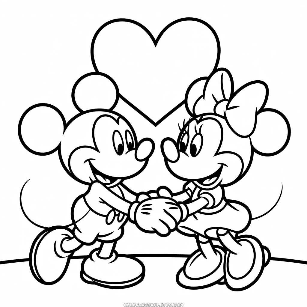 Dibujo de Adorables Mickey y Minnie para Colorear