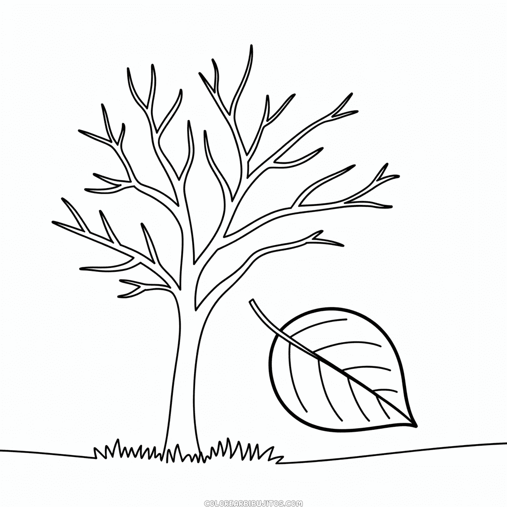 Dibujo de Árbol Otoñal Desnudo para Colorear