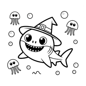 Dibujo de Bebé Tiburón de Halloween para Colorear