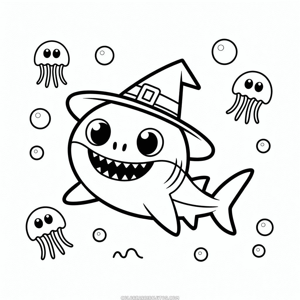 Dibujo de Bebé Tiburón de Halloween para Colorear