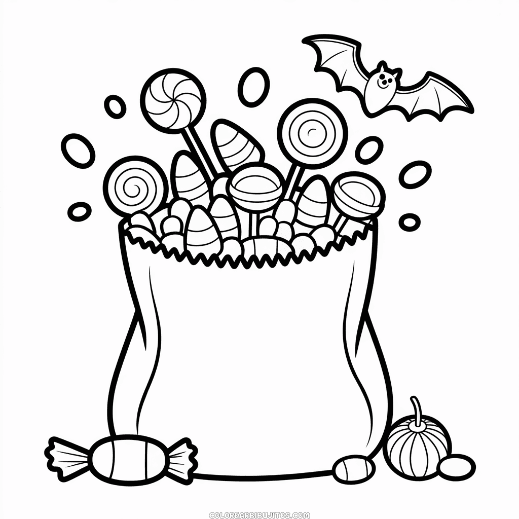 Dibujo de Bolsa de Dulces de Halloween para Colorear