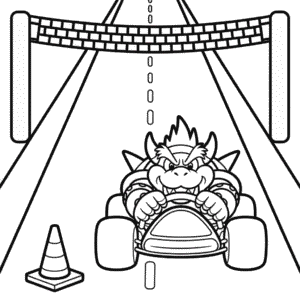 Dibujo de Bowser en Mario Kart para Colorear