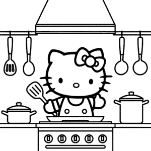 Dibujo de Cocina de Hello Kitty para Colorear