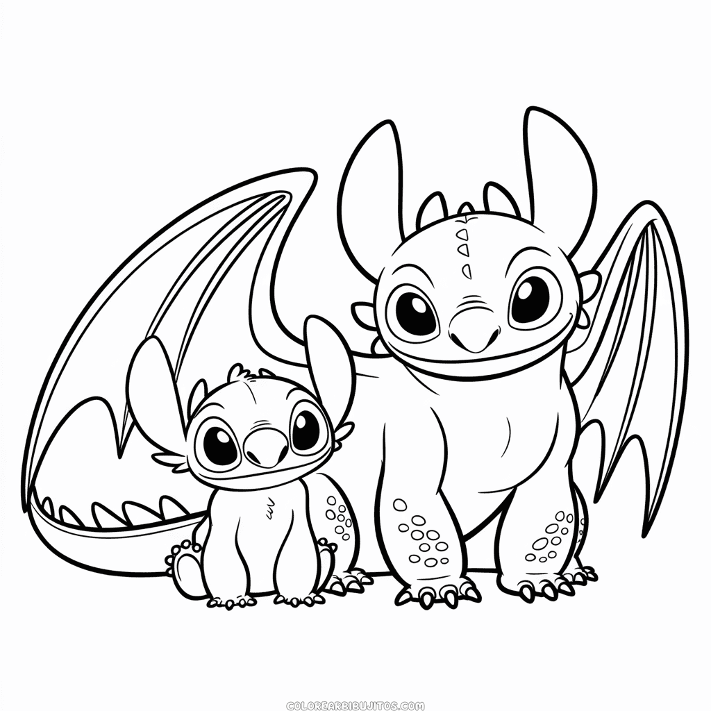 Dibujo de Desdentao y Stitch para Colorear