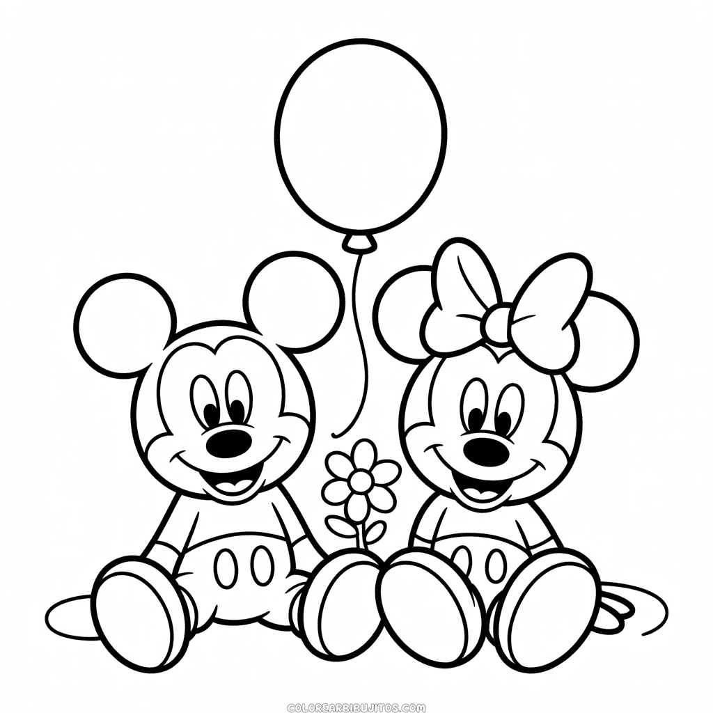 Dibujo de Fácil Mickey y Minnie para Colorear