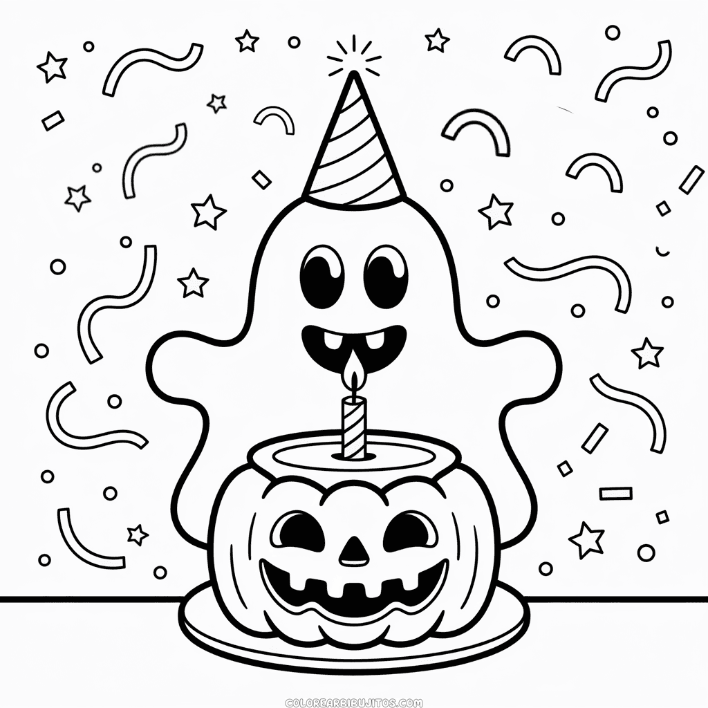 Dibujo de Feliz Cumpleaños Halloween para Colorear
