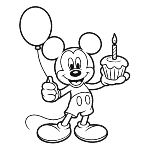 Dibujo de Feliz Cumpleaños Mickey Mouse para Colorear