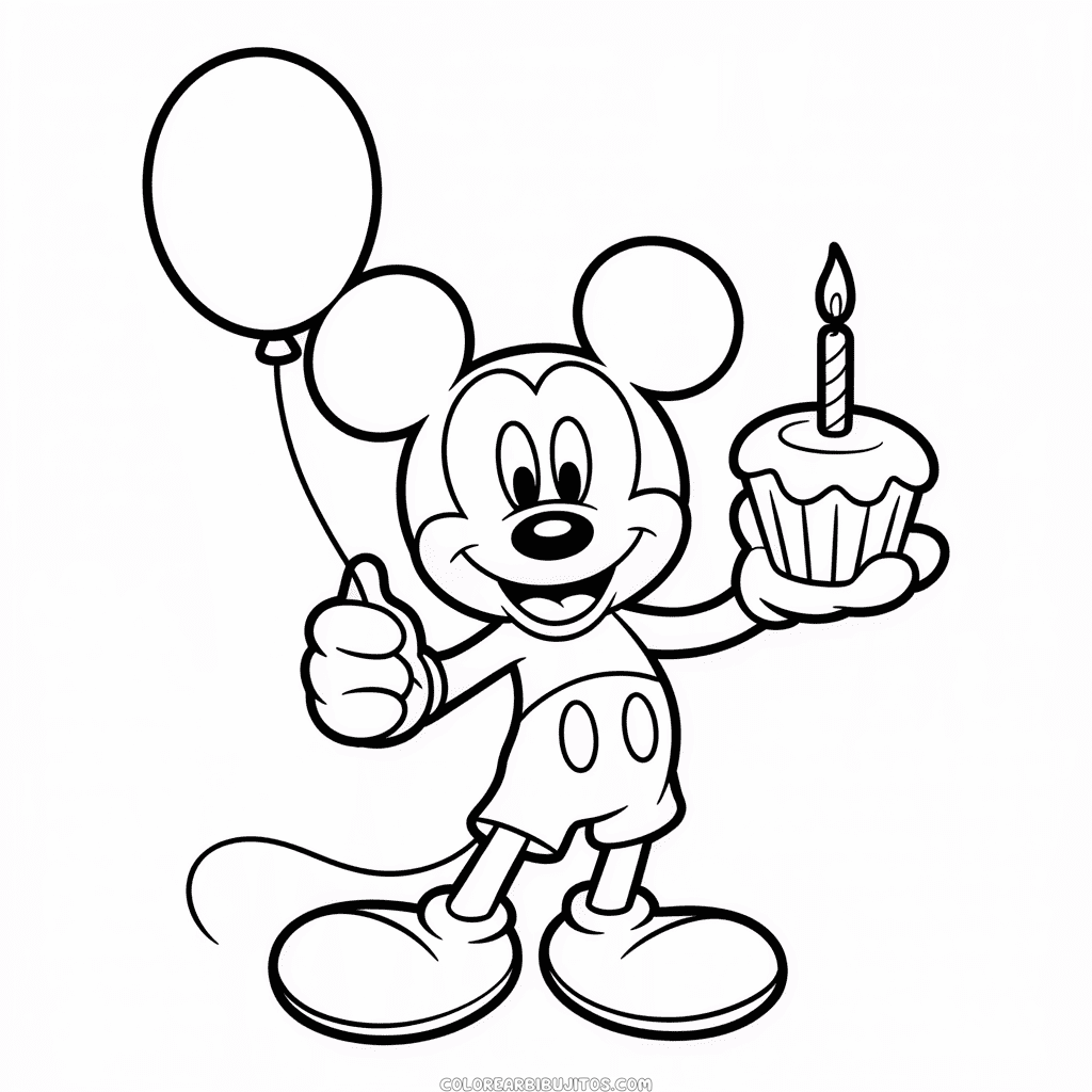 Dibujo de Feliz Cumpleaños Mickey Mouse para Colorear