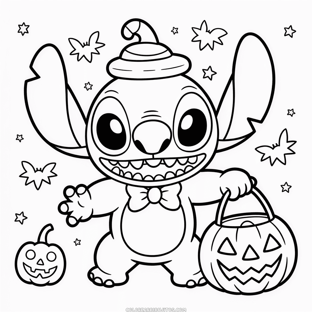 Dibujo de Halloween con Stitch para Colorear