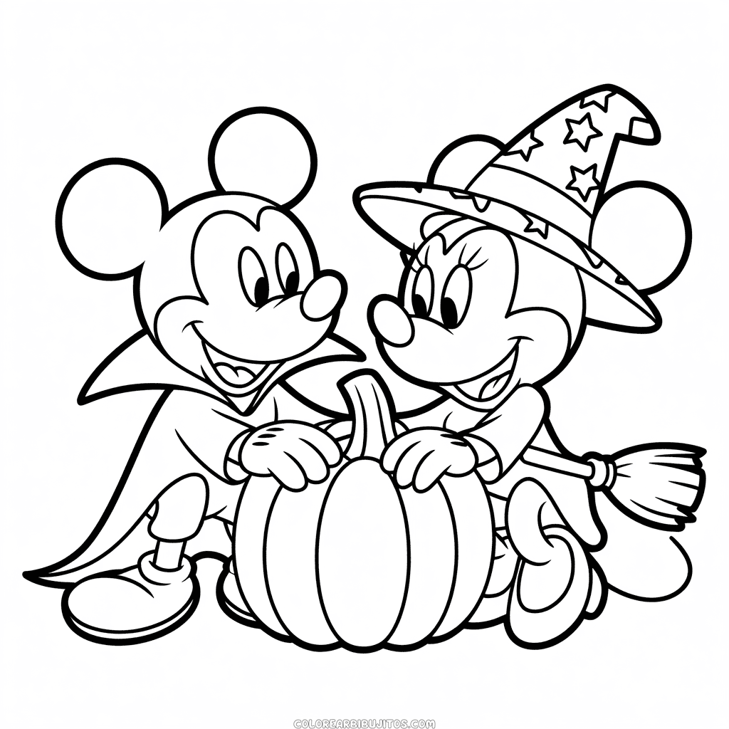 Dibujo de Halloween Mickey y Minnie para Colorear