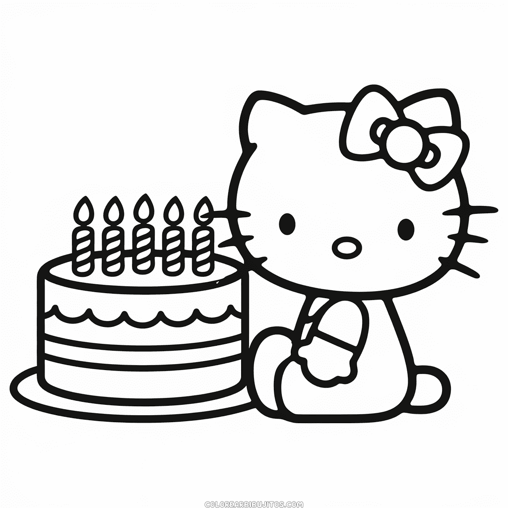 Dibujo de Hello Kitty con Pastel para Colorear
