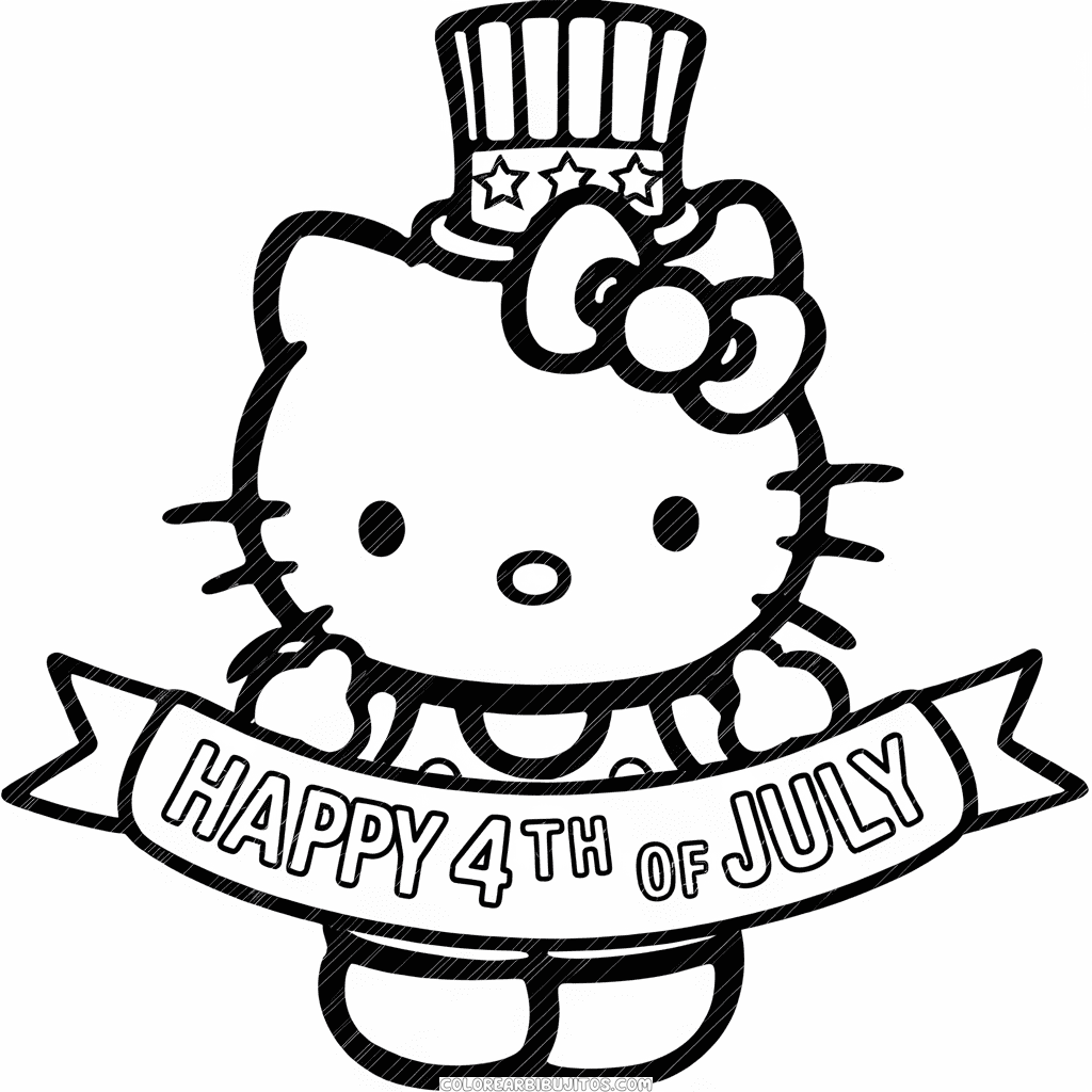 Dibujo de Hello Kitty Cuatro de Julio para Colorear