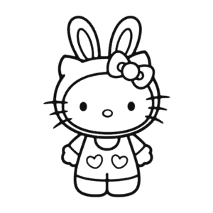 Dibujo de Hello Kitty en Disfraz de Conejito para Colorear