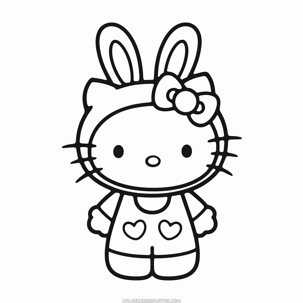 Dibujo de Hello Kitty en Disfraz de Conejito para Colorear