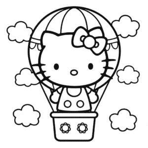 Dibujo de Hello Kitty en Globo Aerostático para Colorear
