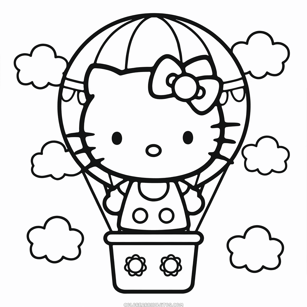 Dibujo de Hello Kitty en Globo Aerostático para Colorear