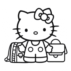 Dibujo de Hello Kitty Lista para la Escuela para Colorear