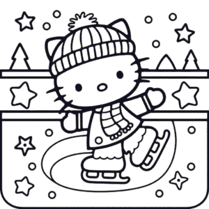 Dibujo de Hello Kitty Patinaje sobre Hielo para Colorear