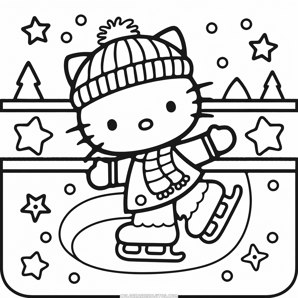 Dibujo de Hello Kitty Patinaje sobre Hielo para Colorear