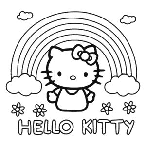 Dibujo de Hello Kitty y el Arcoíris para Colorear