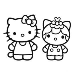 Dibujo de Hello Kitty y Mejor Amigo para Colorear