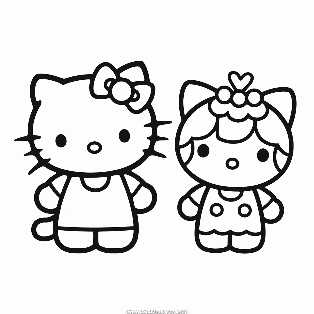 Dibujo de Hello Kitty y Mejor Amigo para Colorear