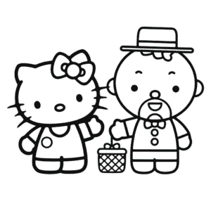 Dibujo de Hello Kitty y Papá para Colorear