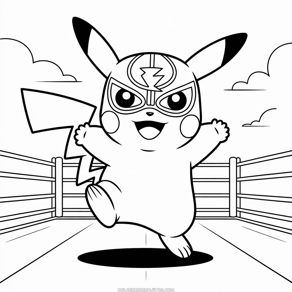 Dibujo de La Lucha Libre de Pikachu para Colorear