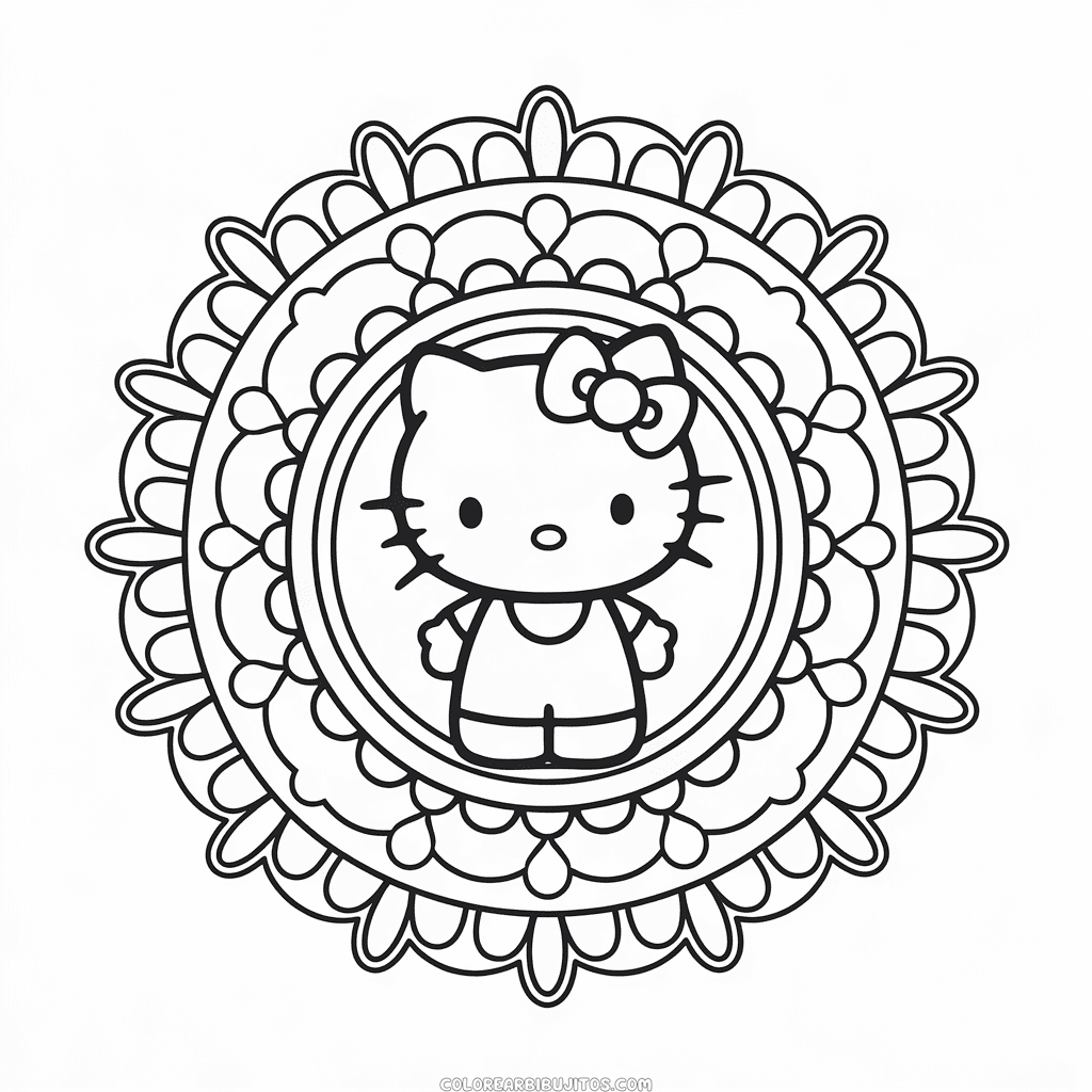 Dibujo de Mandala de Hello Kitty para Colorear