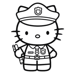 Dibujo de Oficial de Policía Hello Kitty para Colorear