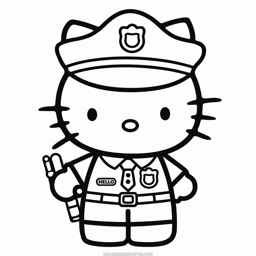 Dibujo de Oficial de Policía Hello Kitty para Colorear