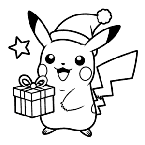 Dibujo de Pikachu con Sombrero de Santa para Colorear