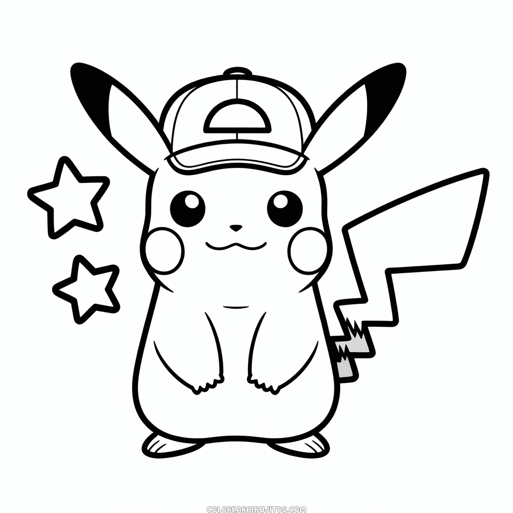 Dibujo de Pikachu con Sombrero para Colorear