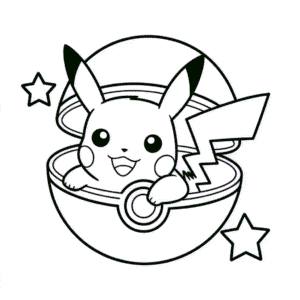 Dibujo de Pikachu en la Pokebola para Colorear