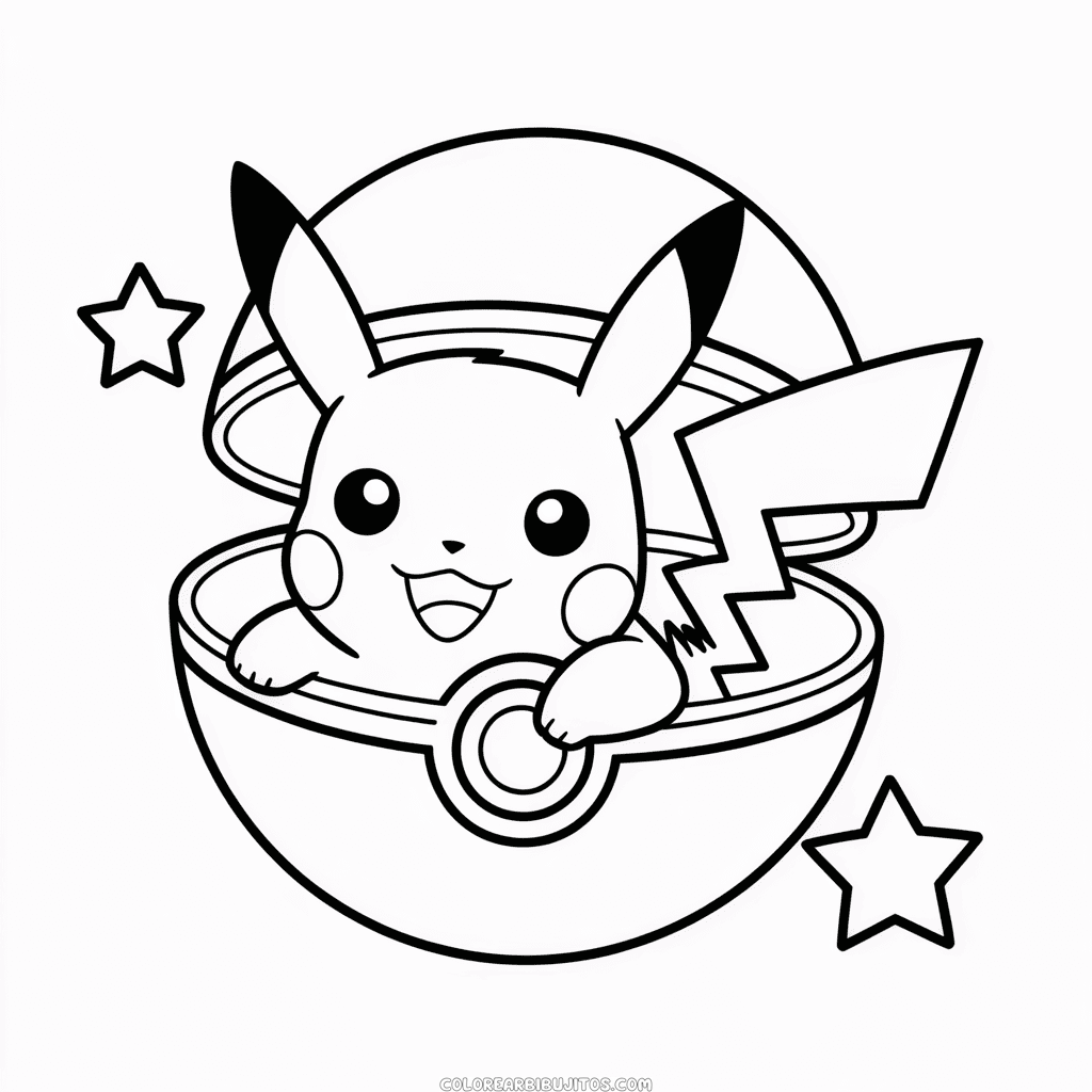 Dibujo de Pikachu en la Pokebola para Colorear