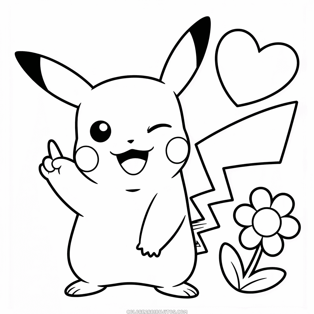 Dibujo de Pikachu Guiñando el Ojo para Colorear