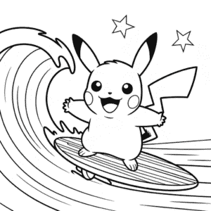 Dibujo de Pikachu Surfista para Colorear