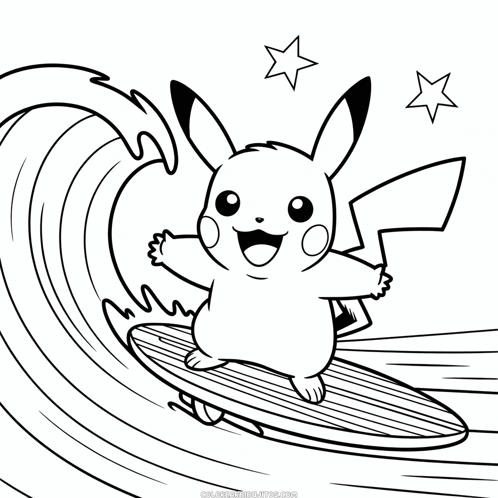 Dibujo de Pikachu Surfista para Colorear