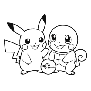Dibujo de Pikachu y Squirtle para Colorear