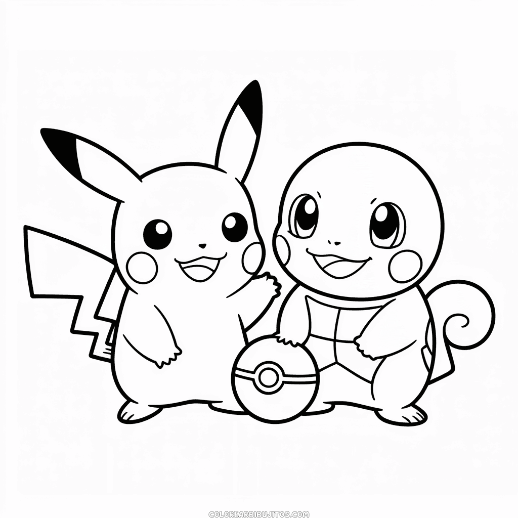 Dibujo de Pikachu y Squirtle para Colorear