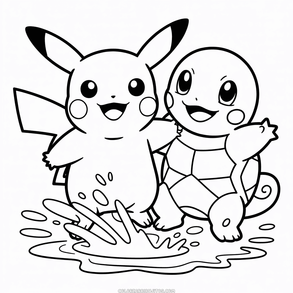 Dibujo de Pikachu y Squirtle para Colorear