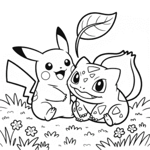 Dibujo de Pokémons Pikachu y Bulbasaur para Colorear