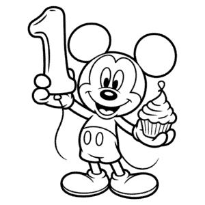 Dibujo de Primer Cumpleaños de Mickey Mouse para Colorear