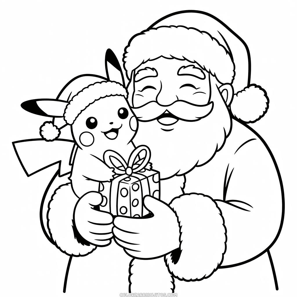 Dibujo de Santa y Pikachu para Colorear