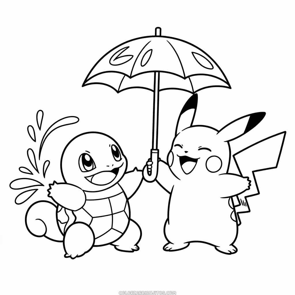 Dibujo de Squirtle y Pikachu para Colorear
