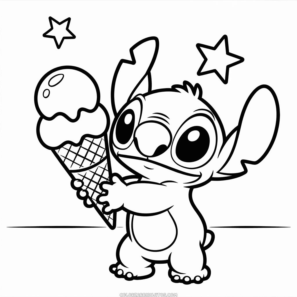 Dibujo de Stitch con Helado para Colorear