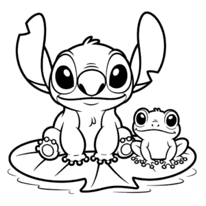 Dibujo de Stitch con Rana para Colorear