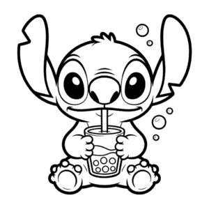 Dibujo de Stitch Sosteniendo Boba para Colorear