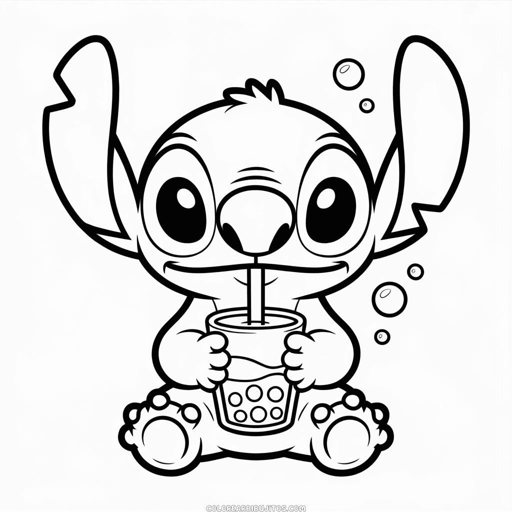Dibujo de Stitch Sosteniendo Boba para Colorear